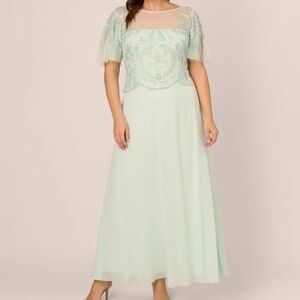 Adrianna‎ Papell. Hand-beaded Illusion Long Gown With Flutter Sleeves.